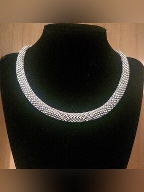 Sterling Silver 925 Omega Style Tightly Woven Heavy Mesh Necklace EUC